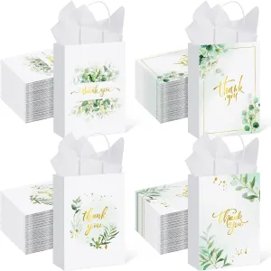 Colarr 60 Pack Thank You Gift Bags with Tissue Paper Gold Thank You Paper Bags with Handles Greenery Gift Pouches for Wedding Birthday Baby Shower Party Favor Supplies,8.2 x 5.9 x 3.1 Inch (Greenery)