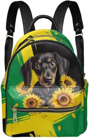 Coldinair Jamaica Flag Small Backpack for School Girls Boys Aesthetic Lightweight Travel Daypack Backpack PU Leather Shoulder Bag Top Handle Dachshund Print Mini Backpack with Multiple Pockets