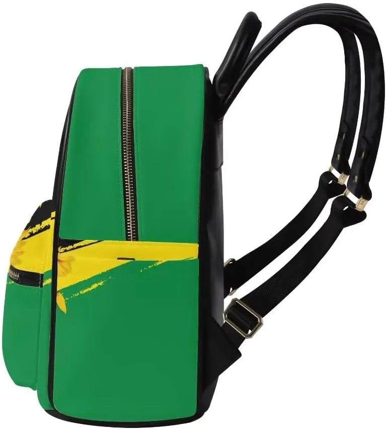 Coldinair Jamaica Flag Small Backpack for School Girls Boys Aesthetic Lightweight Travel Daypack Backpack PU Leather Shoulder Bag Top Handle Dachshund Print Mini Backpack with Multiple Pockets