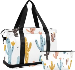 Colorful Cactus Gym Bag - Weekender Overnight Bags for Women Men, Sport Travel Duffel Bag with Wet Pocket & Shoe Compartment