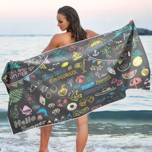 Colorful Chalkboard Art Beach Towels Oversized 71x31in Extra Large Pool Towel with Mesh Storage Bag,Lightweight Sand Free Quick Dry Beach Towel Travel Towel for Swim Bath Yoga Camping Gym