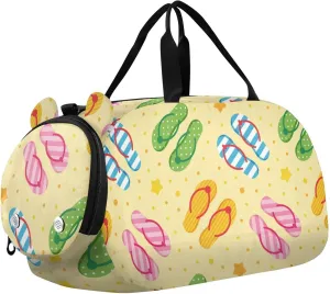 Colorful Flip Flops on Sandy Beach Gym Travel Duffel Bag with Shoe Compartment for Boys Girls - Gymnastics Sports Dance Football Travel Bag Teens Weekender Sleepover