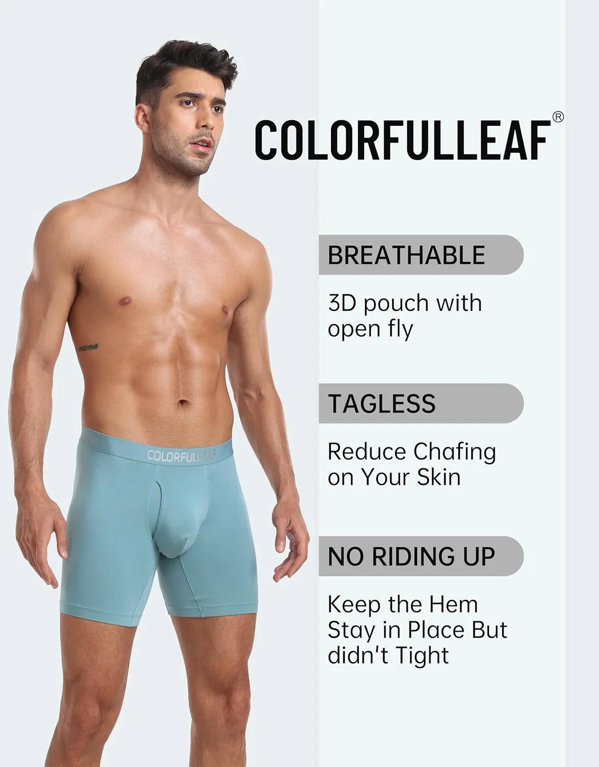COLORFULLEAF Men's Boxer Briefs Underwea Soft Rayon Made From Bamboo Boxer Briefs for Men with 3-D Pouch Open Fly