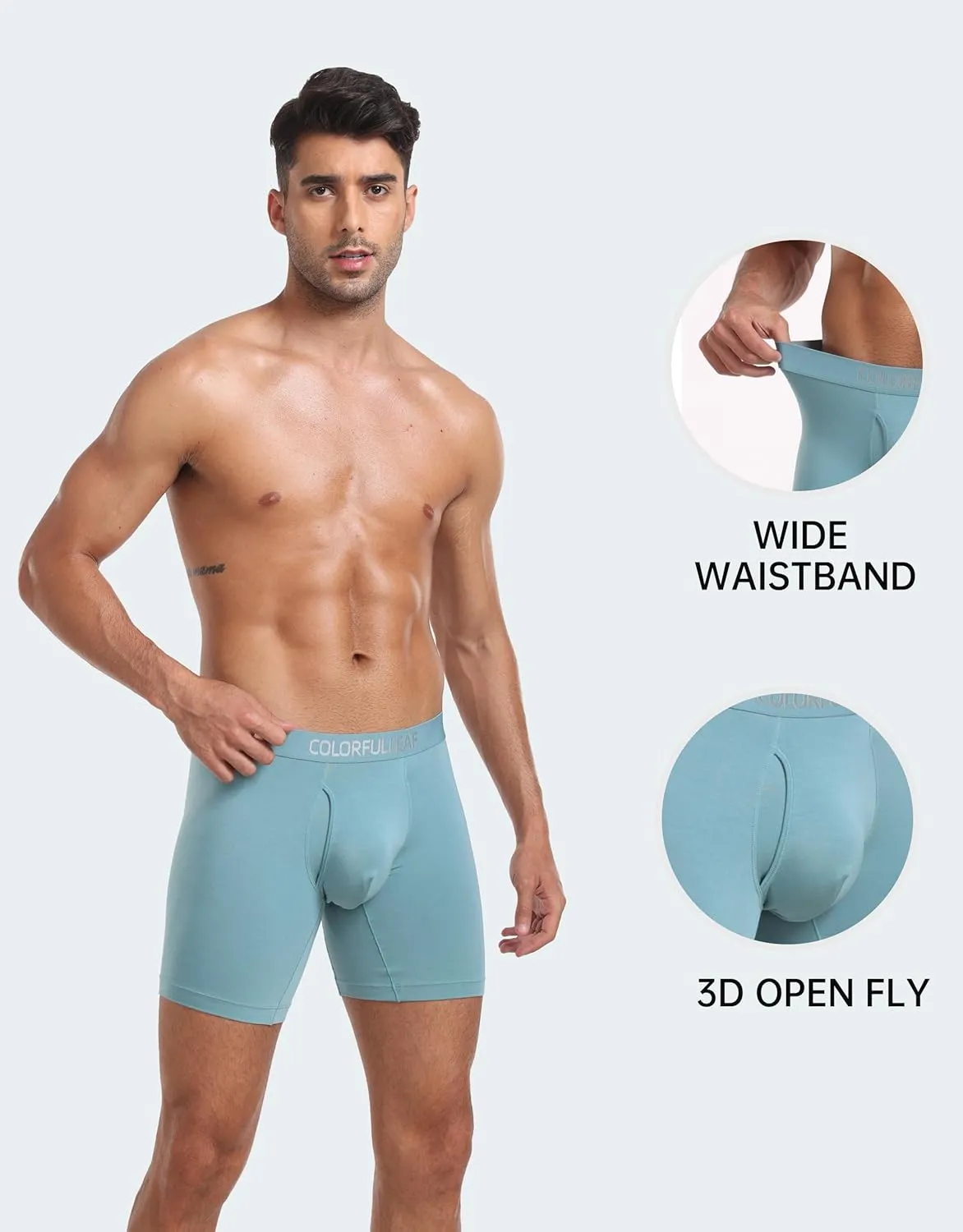 COLORFULLEAF Men's Boxer Briefs Underwea Soft Rayon Made From Bamboo Boxer Briefs for Men with 3-D Pouch Open Fly