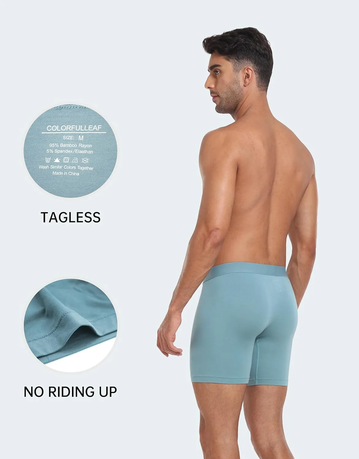 COLORFULLEAF Men's Boxer Briefs Underwea Soft Rayon Made From Bamboo Boxer Briefs for Men with 3-D Pouch Open Fly