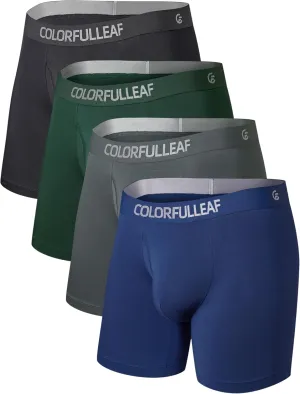 COLORFULLEAF Men's Boxer Briefs Underwea Soft Rayon Made From Bamboo Boxer Briefs for Men with 3-D Pouch Open Fly