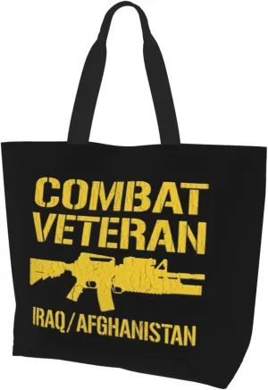 Combat Veteran Iraq And Afghanistan Women'S Large Capacity Shoulder Shopping Bag, Reusable Handbag, Gift Bag