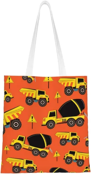 Construction Truck Cement Truck Canvas Tote Bag - Reusable Shoulder Tote Bag For Women Lady Casual Vacation, Shopping, Work, Gym