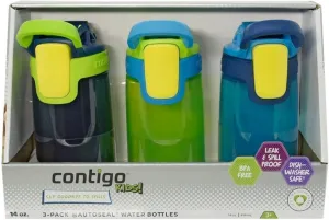 Contigo Kids Autoseal Gizmo Water Bottles, 14oz (Nautical/School boy/Granny Smith)