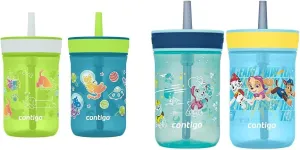 Contigo Leighton Kids Spill-Proof Tumbler with Straw, 14oz 2-Pack and Paw Patrol Kids Tumbler with Straw, 14oz 2-Pack