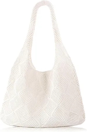 COOKOOKY Crochet Beach Tote bag Summer Beach Bag for Women Aesthetic Mesh Tote Bag Hippie Bag Knit Bag