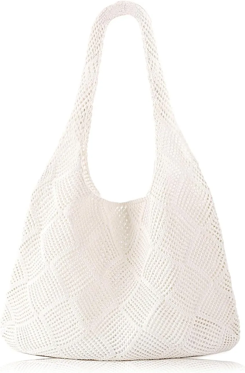 COOKOOKY Crochet Beach Tote bag Summer Beach Bag for Women Aesthetic Mesh Tote Bag Hippie Bag Knit Bag