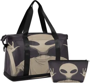 Cool Alien Gym Bag for Women Sport Travel Duffel Bag Shoulder Weekender Overnight Bags with Wet Pocket & Shoe Compartment