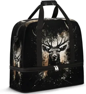 Cool Deer Print Foldable Travel Duffel Bag Overnight Weekender Bag with Shoes Compartment Sports Gym Bag for Men Women