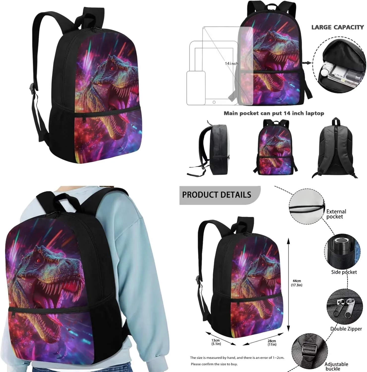 Cool Dinosaur Backpack for Boys Bookbag with Lunch Box 6Th Grade Backpack Boys Elementary Primary Student Book Bag with Pencil Case Teens Schoolbags Book Packs for School