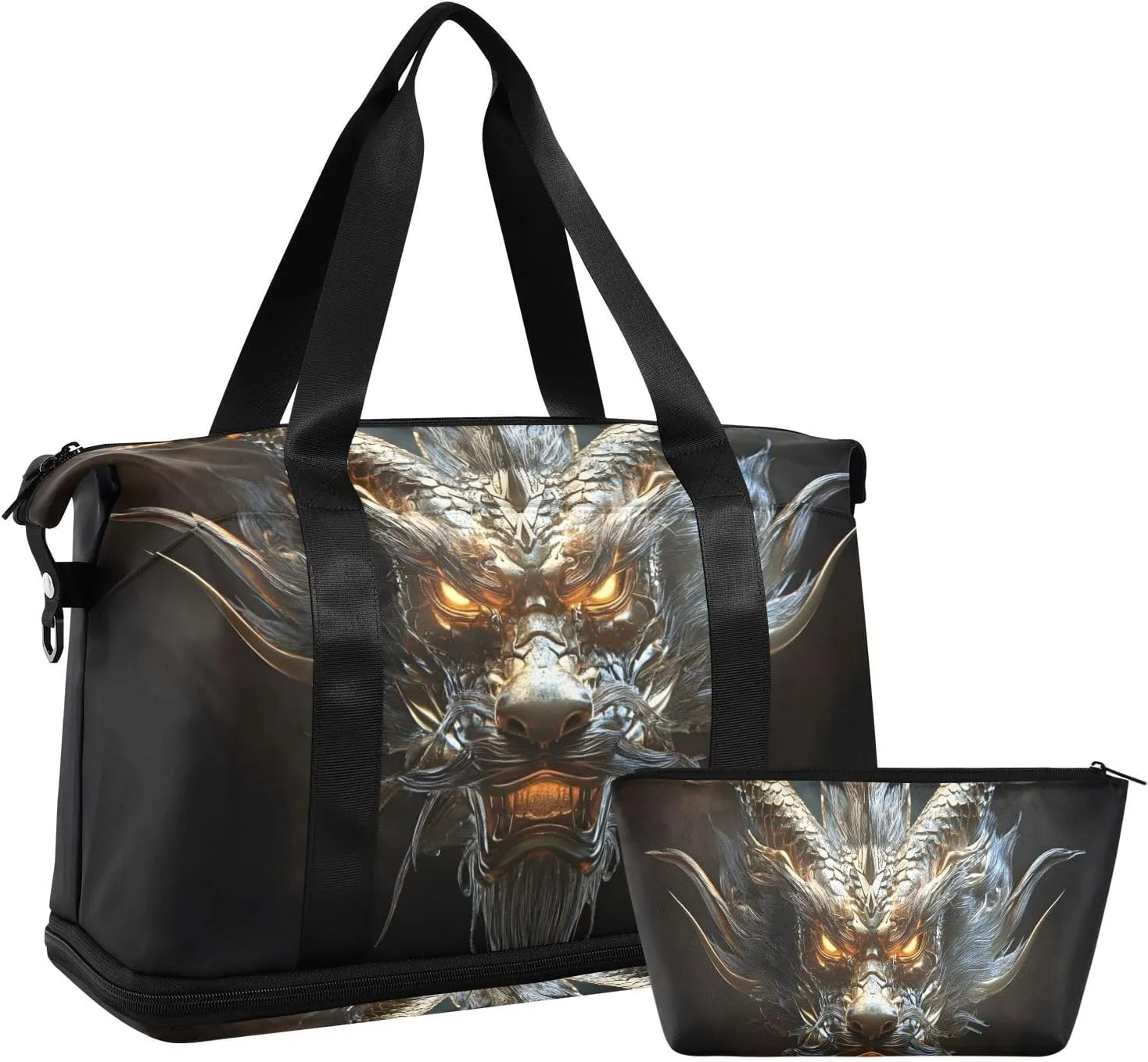 Cool Dragon Head Gym Bag for Women Sport Travel Duffel Bag Shoulder Weekender Overnight Bags with Wet Pocket & Shoe Compartment