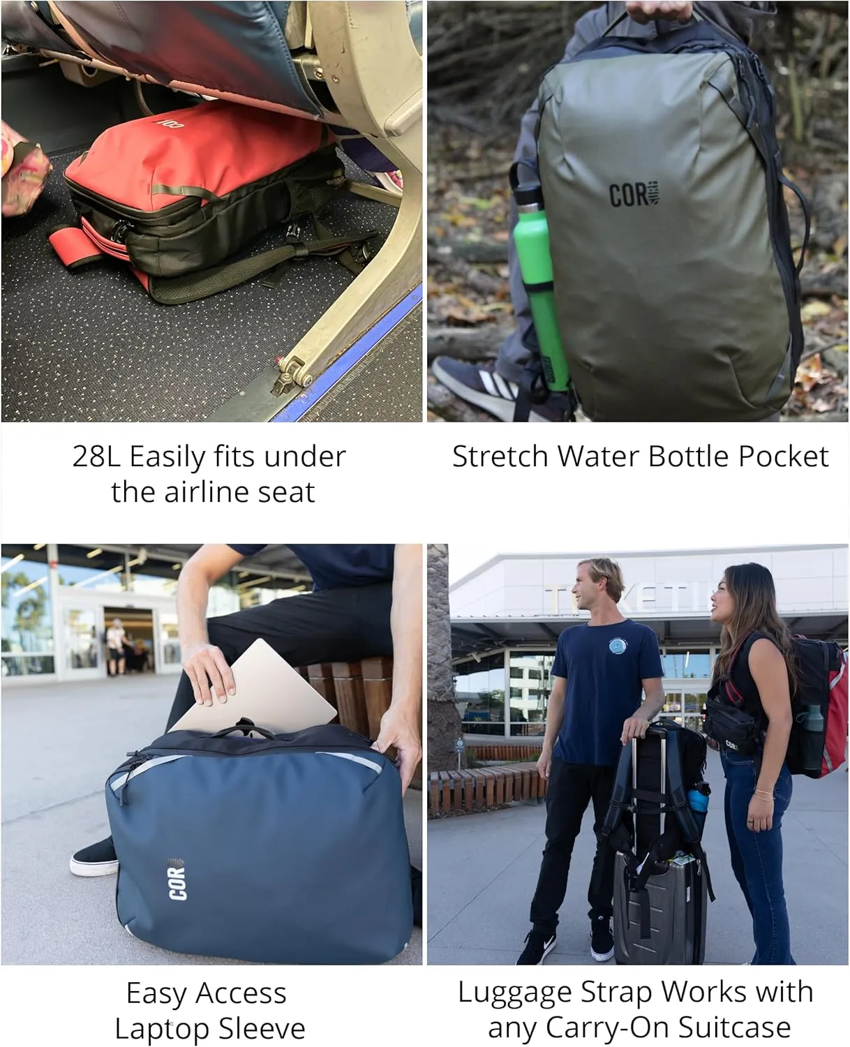 COR Surf Travel Backpack | Flight Approved Carry On Laptop Backpack with Secret Passport Pockets | The Island Hopper (28L, Lava Red)