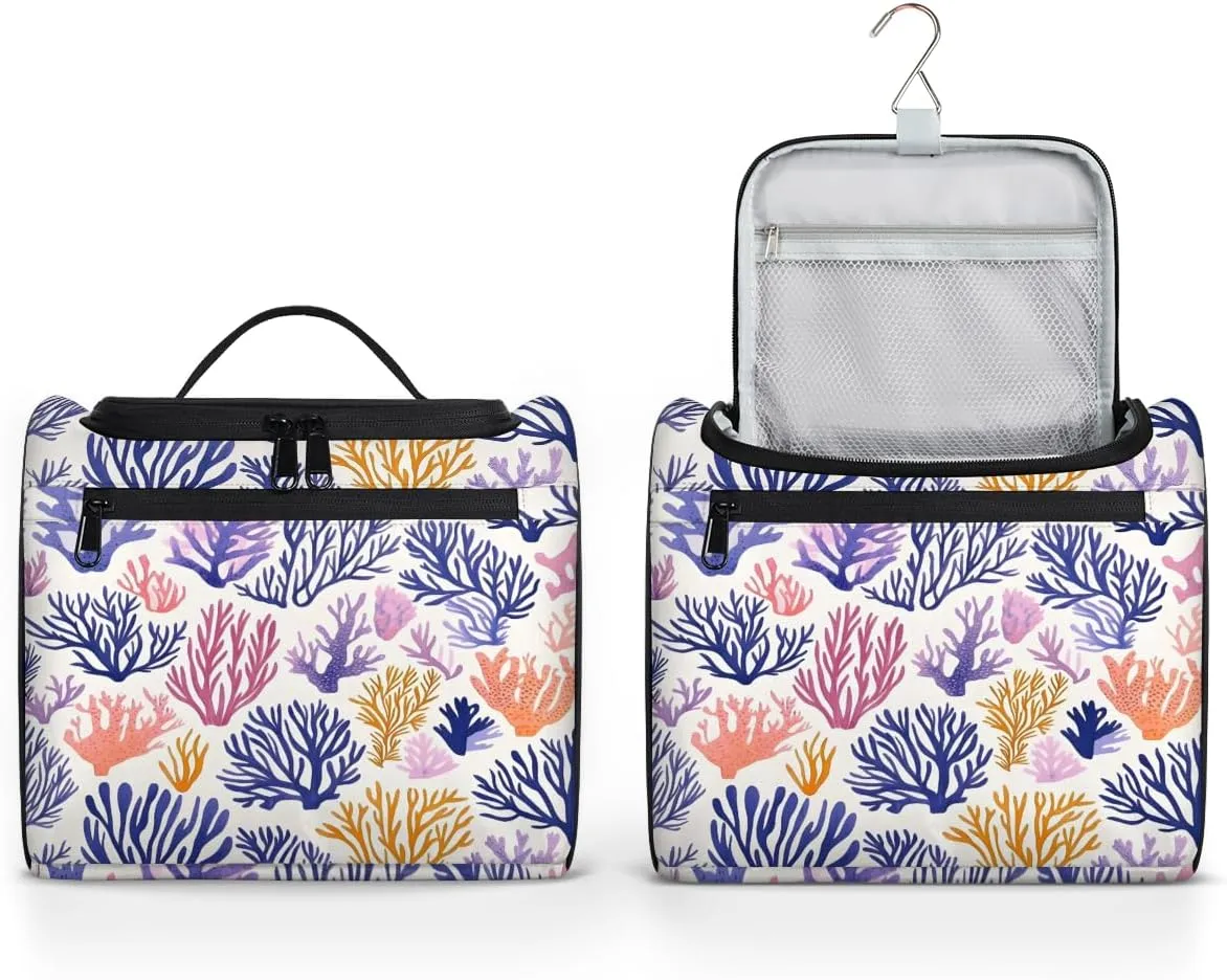 Coral Beach Travel Toiletry Bag for Women Large Capacity Wide-open Makeup Organizer Cosmetic Travel Bags for Toiletries, Ocean Coastal