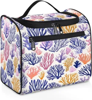 Coral Beach Travel Toiletry Bag for Women Large Capacity Wide-open Makeup Organizer Cosmetic Travel Bags for Toiletries, Ocean Coastal