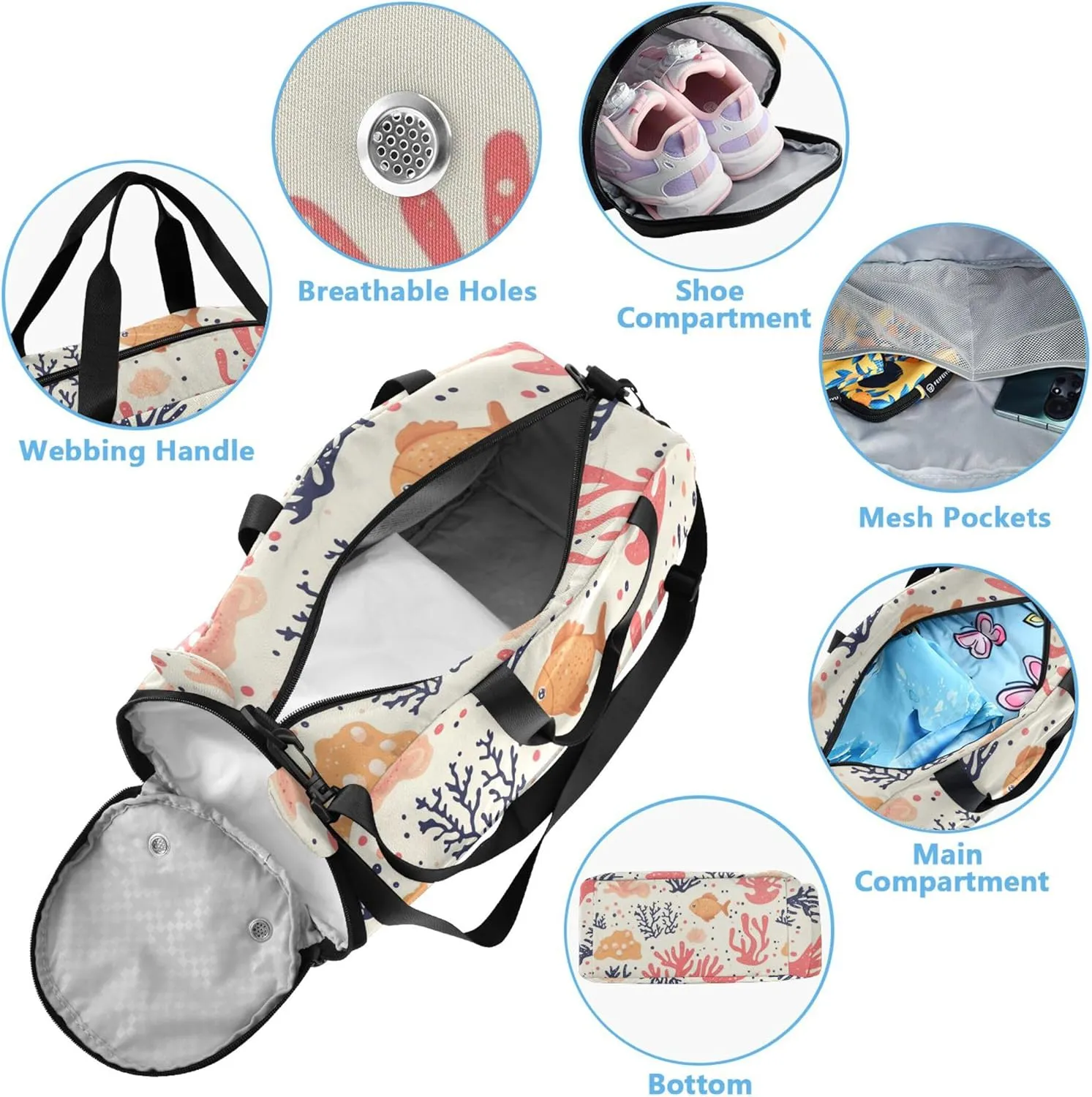 Corals Small Gym Bag with Shoes Compartment Lightweight Sports Overnight Travel Bag for Travel, Sports, Fitness & Workout
