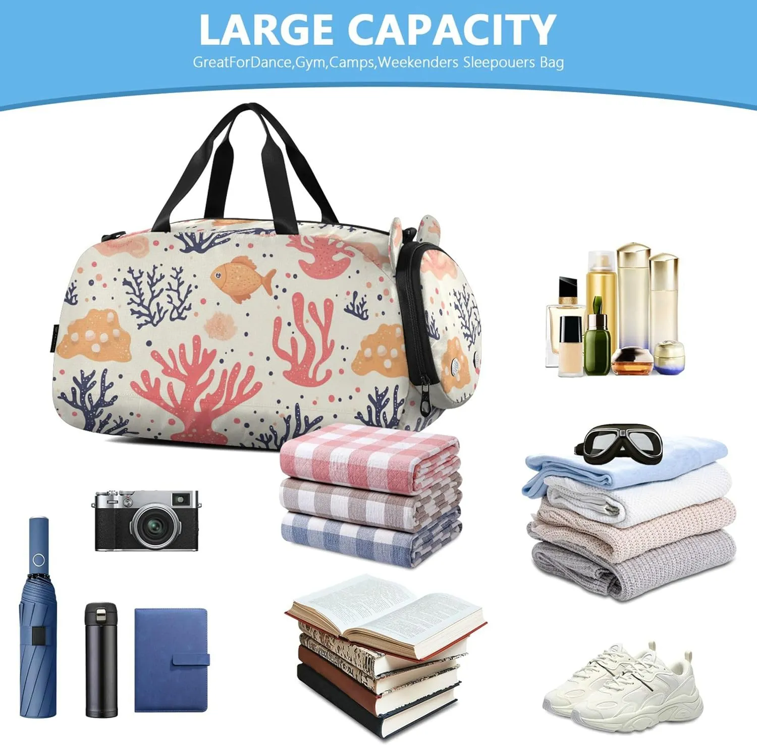 Corals Small Gym Bag with Shoes Compartment Lightweight Sports Overnight Travel Bag for Travel, Sports, Fitness & Workout
