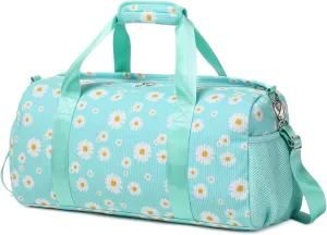 Corduroy Dance Gym Sports Duffle Ballet Weekender Overnight Yoga Cheer Bag for Girls Teen Women with Separate Dry Wet Pocket and Shoes Compartment (Green Daisy)