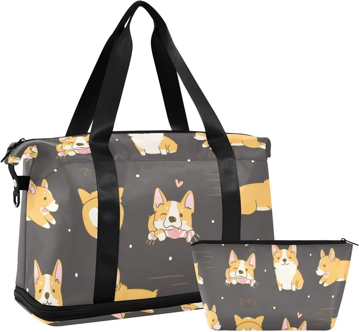Corgi Cute Dogs Travel Duffel Bag for Women Men Gym Bag with Shoe Compartment Wet Pocket Carry On Weekender Overnight Bags for Travel Gym Yoga School