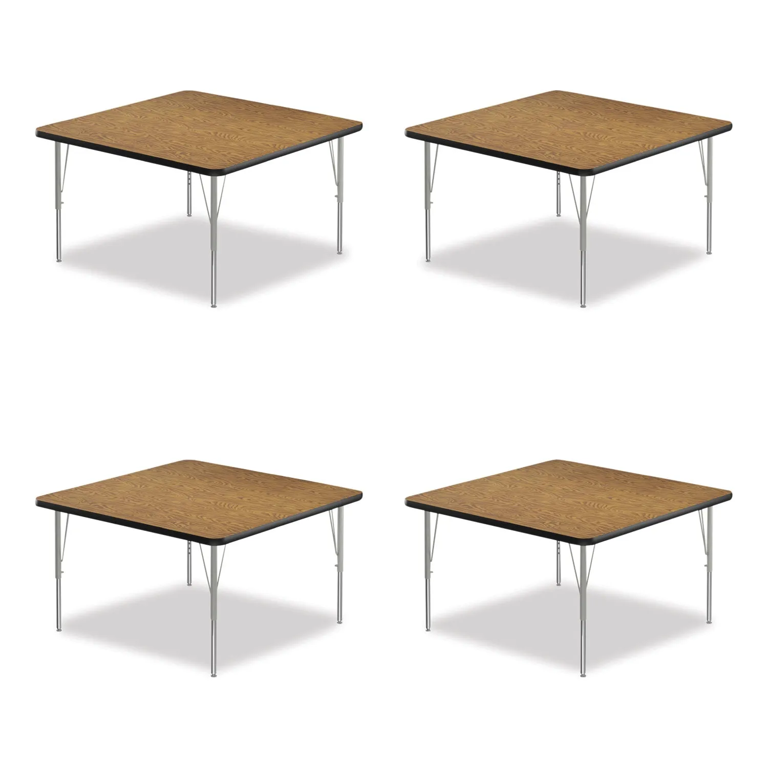 Correll® Adjustable Activity Tables, Square, 48" x 48" x 19" to 29", Medium Oak Top, Silver Legs, 4/Pallet