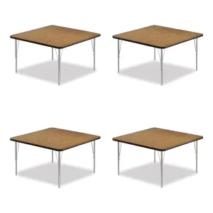 Correll® Adjustable Activity Tables, Square, 48" x 48" x 19" to 29", Medium Oak Top, Silver Legs, 4/Pallet