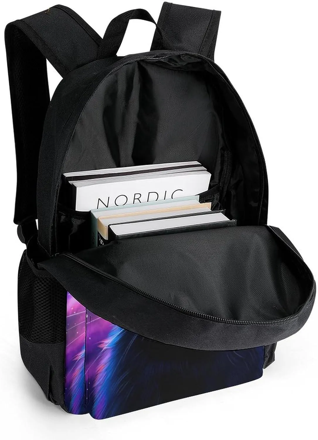Cosmic Black Cat Eye Flames Burning Starry Sky Rt Rucksacks Polyester Anti-Theft Multipurpose Carry On Bag Large Capacity Gym Outdoor Hiking Backpack With Smooth Zippers
