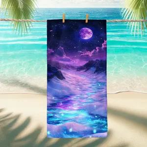 Cosmic Ocean Microfiber Beach Towel Violet Galaxy Art Bath Towel, Quick Dry Absorbent Sand Free Soft Lightweight Beach Blanket, Dreamy Vacation Pool Picnic Essentials 62x31 Inch