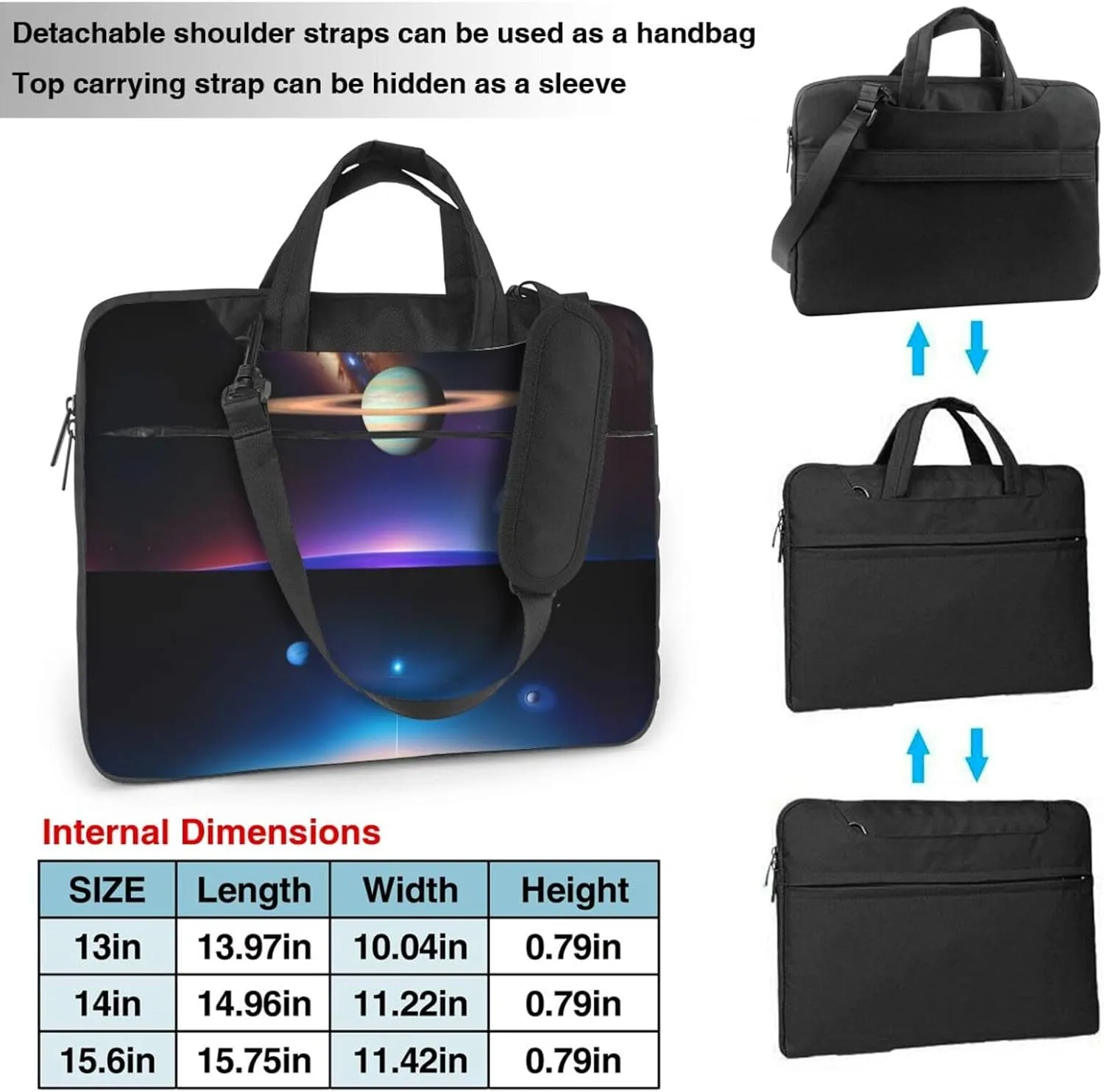 Cosmic Saturn Pattern Laptop Bag - with Soft Interior, Multiple Pockets - Ideal for Men, Travel and Business
