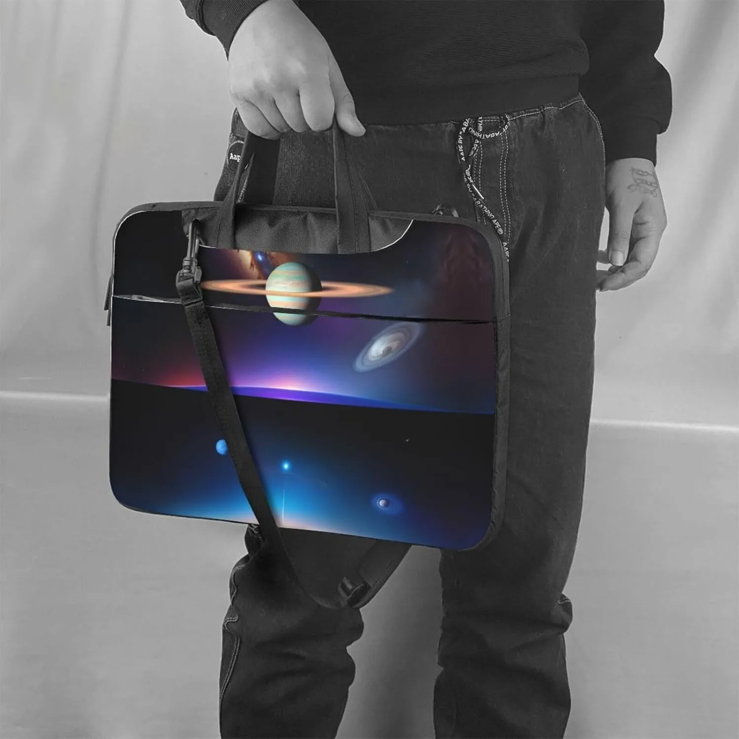 Cosmic Saturn Pattern Laptop Bag - with Soft Interior, Multiple Pockets - Ideal for Men, Travel and Business