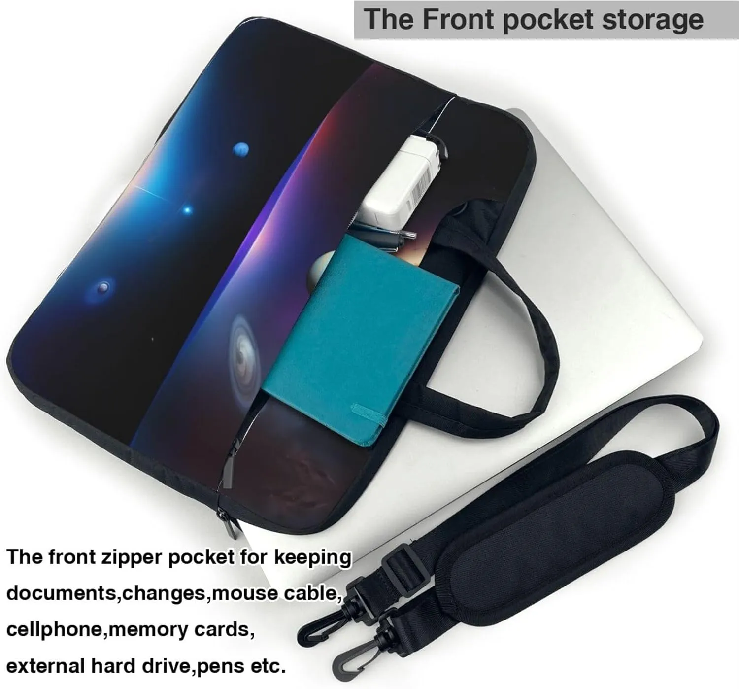 Cosmic Saturn Pattern Laptop Bag - with Soft Interior, Multiple Pockets - Ideal for Men, Travel and Business