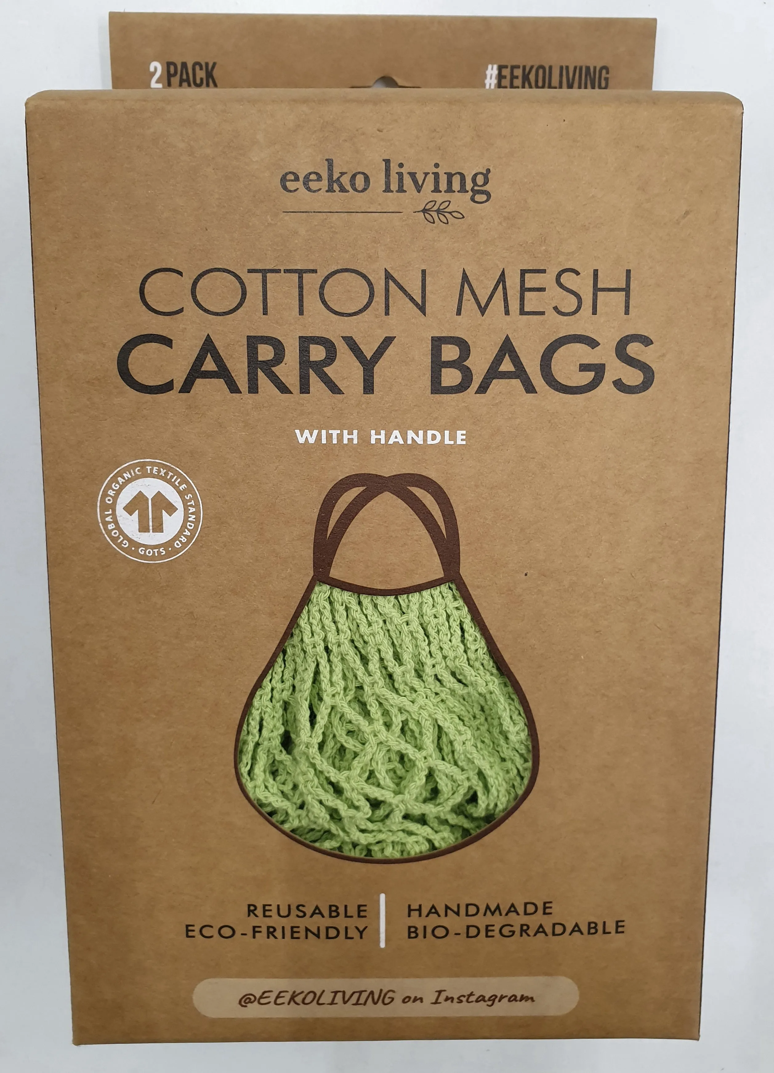 Cotton Mesh Carry Bags - Short Handle (2 Pack)