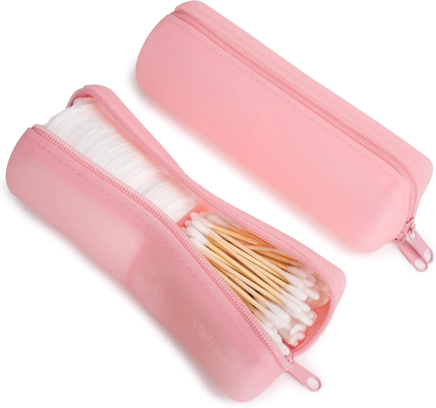 Cotton Round Swab Travel Case, 2 in 1 Portable Hair Accessories Organizer, Hair Tie and Bobby Pin Holder, Travel Qtips Case, Purse Organization, Floss Holder (Pink)