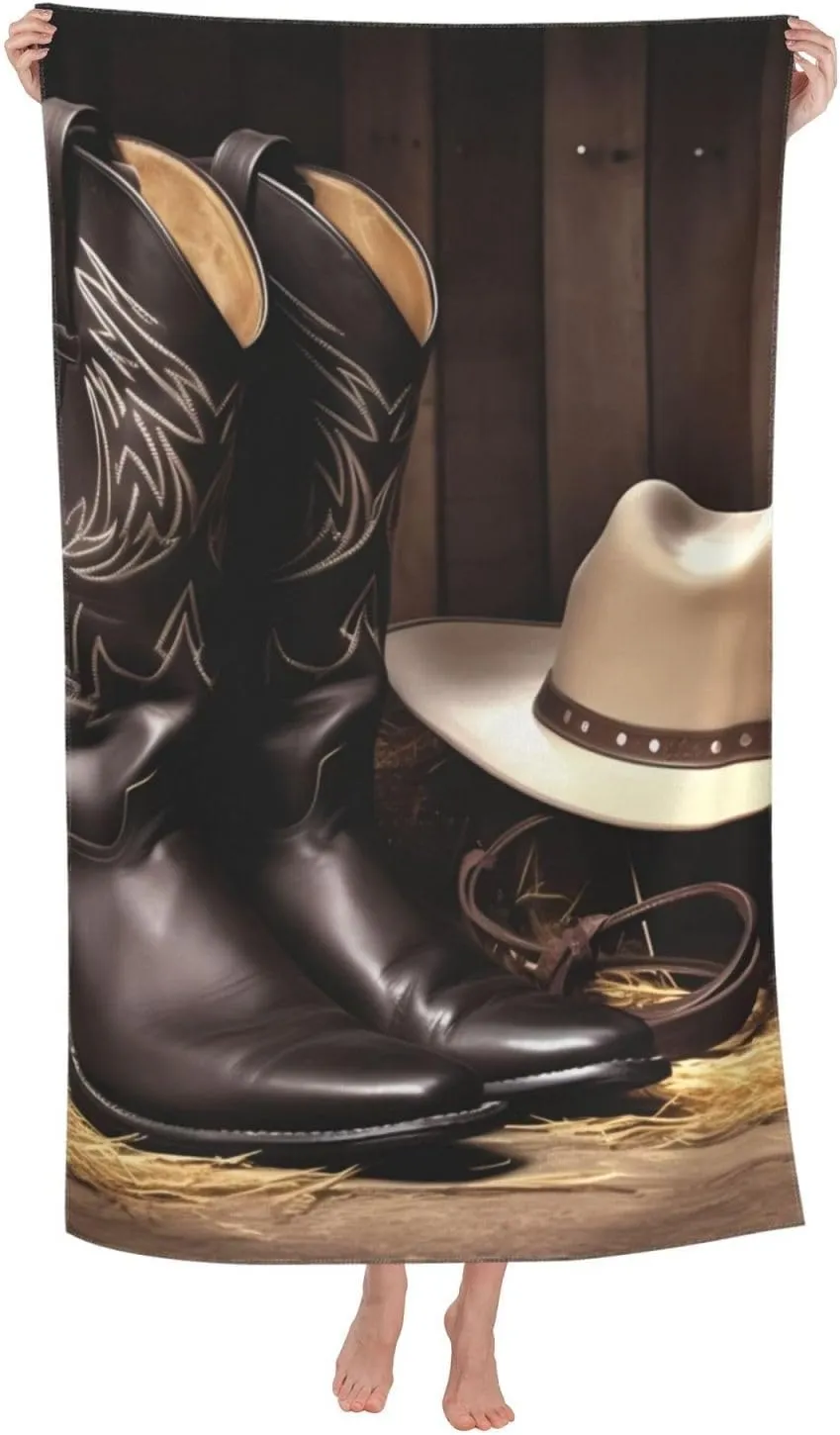 Cowboy Black Hat Western Boots Beach Towel 52 x 32 in Vacation Essentials Quick Dry Sand Free Pool Swim Towel Super Absorbent Bath Towels Oversized Gym Towels Travel Blanket Gift