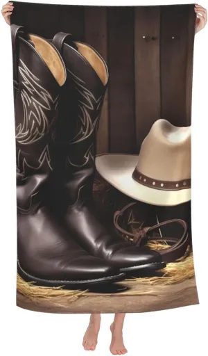 Cowboy Black Hat Western Boots Beach Towel 52 x 32 in Vacation Essentials Quick Dry Sand Free Pool Swim Towel Super Absorbent Bath Towels Oversized Gym Towels Travel Blanket Gift