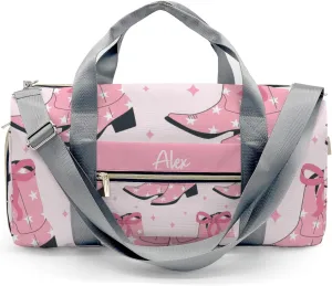 Cowgirl Pink Bow Personalized Duffel Bag,Custom Travel Gym Bag with Name,Waterproof Sports Overnight Bag with Shoe Compartment & Shoulder Strap