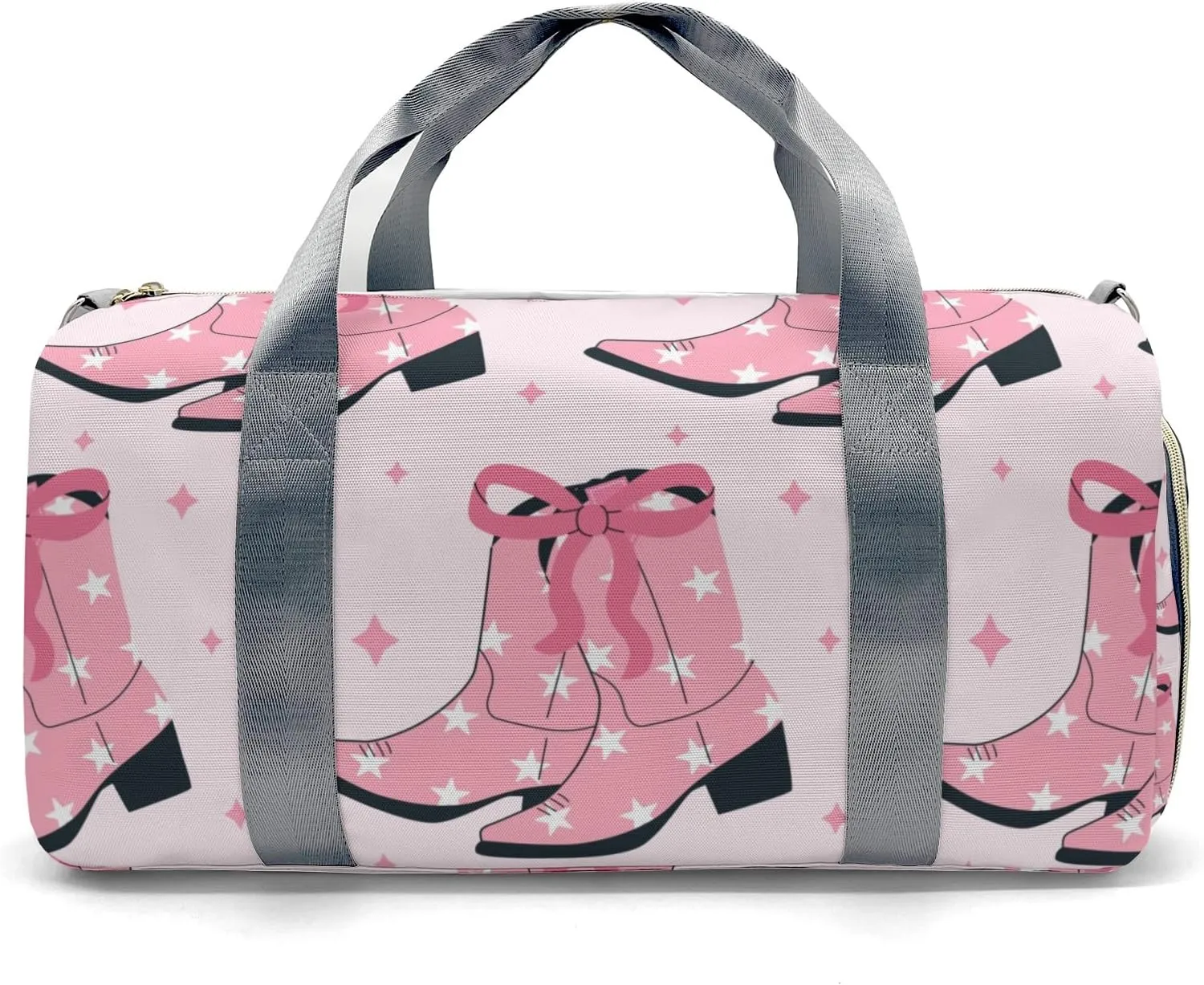 Cowgirl Pink Bow Personalized Duffel Bag,Custom Travel Gym Bag with Name,Waterproof Sports Overnight Bag with Shoe Compartment & Shoulder Strap