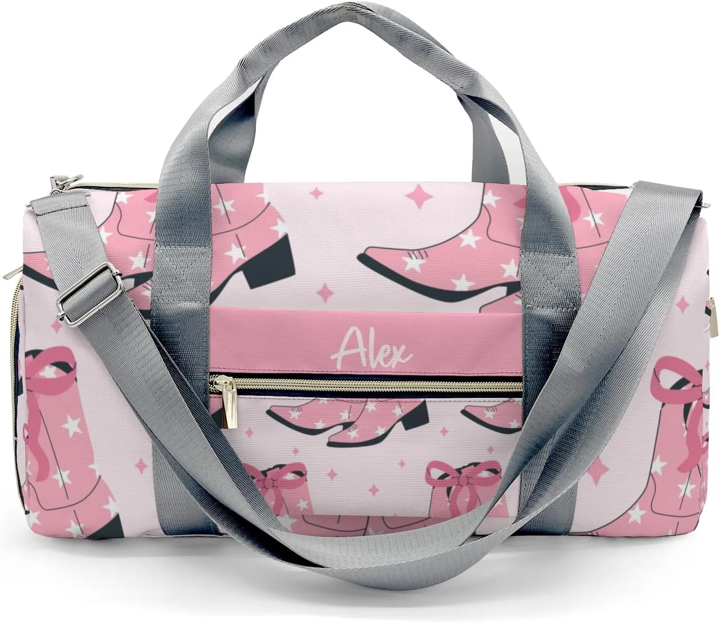 Cowgirl Pink Bow Personalized Duffel Bag,Custom Travel Gym Bag with Name,Waterproof Sports Overnight Bag with Shoe Compartment & Shoulder Strap