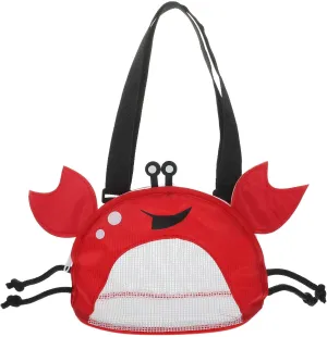 Crab Shape Kids Beach Bag - Mesh Seashell Collecting Bag with Adjustable Strap Pvc Material Red 11.02 X 6.29 X 4.13 Inches Ideal for Beach Pool Parties and Outdoor