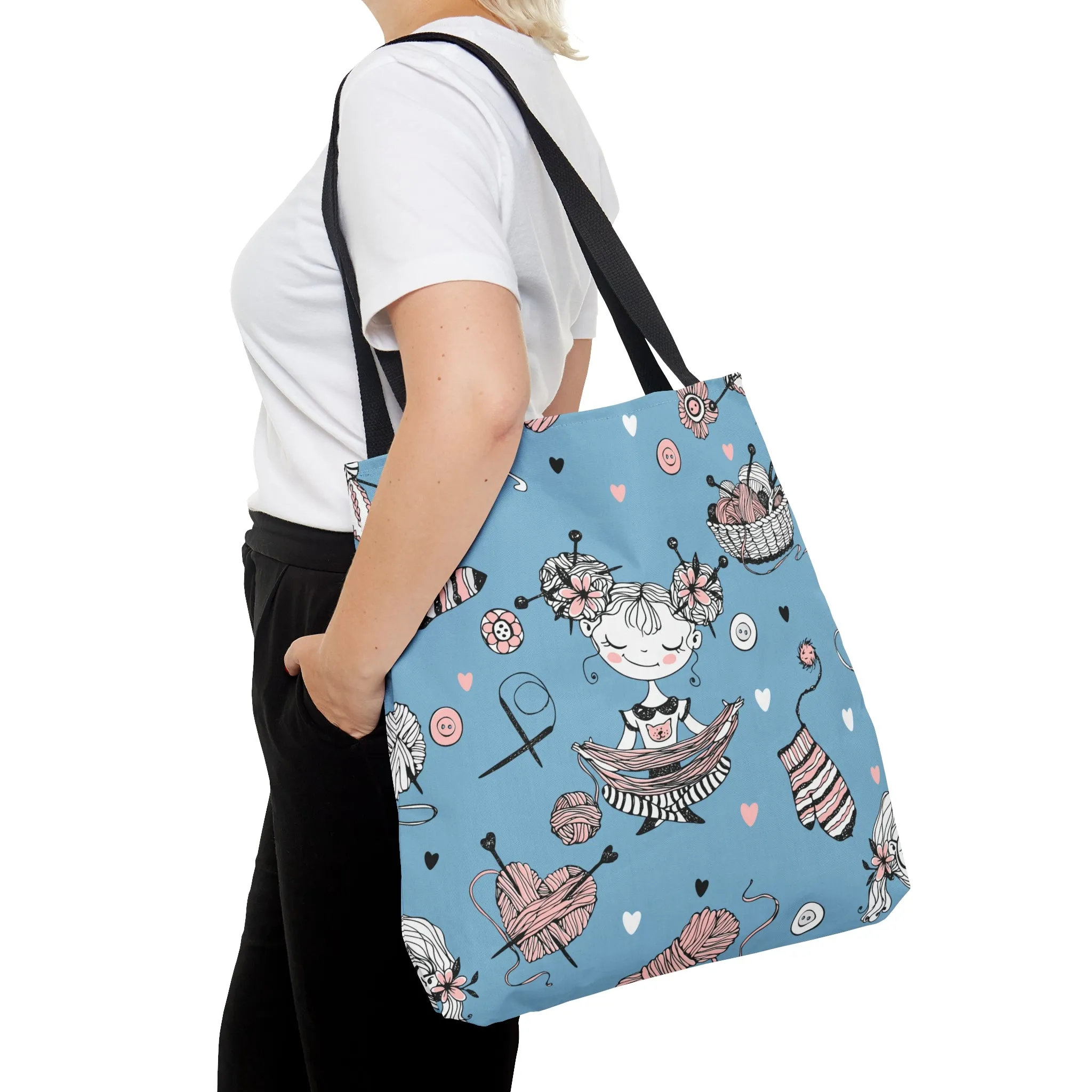 Craft, Crochet or Knitting Tote Bag, Yarn Storage Shoulder Bags, Gift for Knitter, Crafter, Grocery Shopping, School, Resusable, Travel Bag