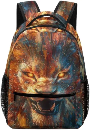 Crazy Roaring Lion Travel Bag Laptop Backpack Casual Daypack with Mesh Side Pockets For Book Shopping Work