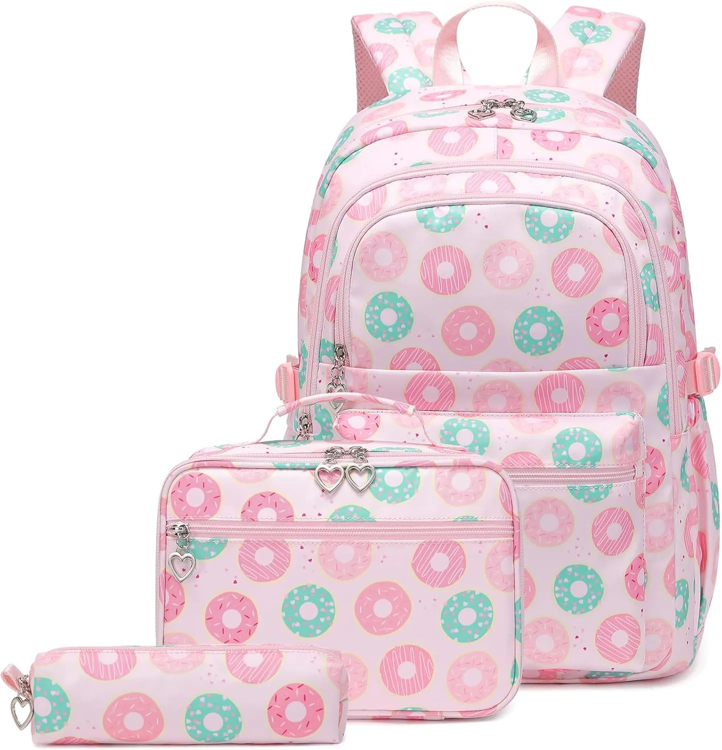 Createy Donut Prints Girls Backpack with Lunch Box Lightweight Elementary Primary Middle Backpack for School Kids BookBags Set