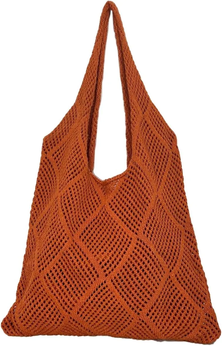 Crochet Mesh Beach Tote Bag Shoulder Bag Handbags Knitting Hollow Summer Bag Hobo Bag Aesthetic