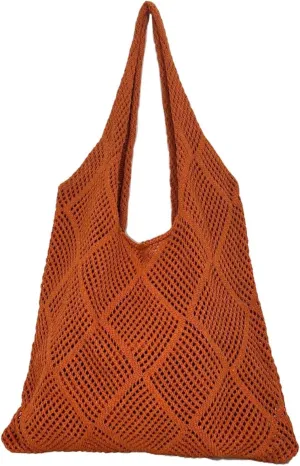 Crochet Mesh Beach Tote Bag Shoulder Bag Handbags Knitting Hollow Summer Bag Hobo Bag Aesthetic
