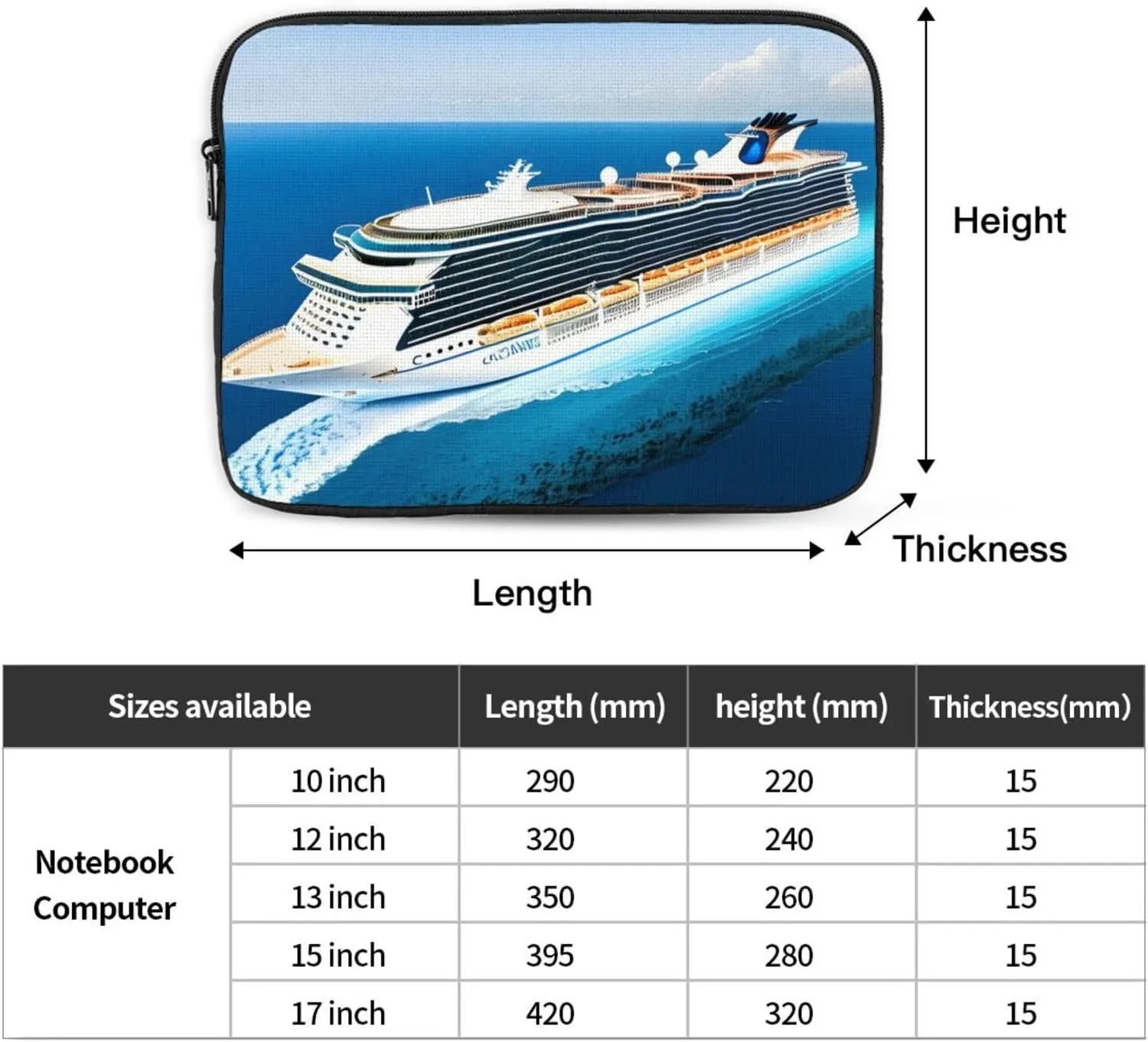 Cruise Ships Pattern Shockproof Portable Laptop 15 inch Sleeve Bag for Men and Women - Ideal for Business Travel, School, and Daily Use