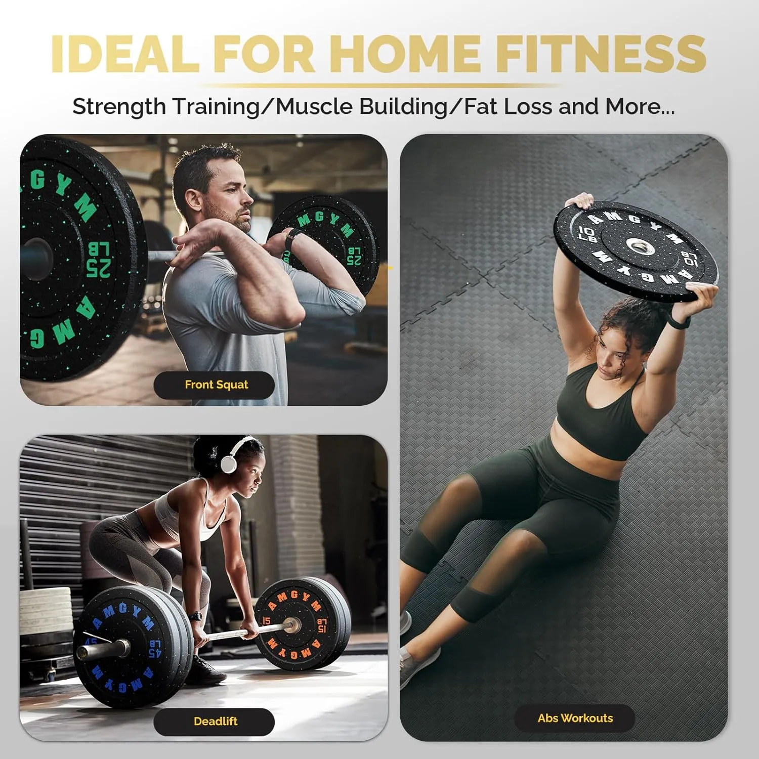 Crumb Bumper Plates, 10-600lbs Drop Weight Plates for Home Gym, 2-inch Olympic Barbell Plates, High Bounce Strength Training Plates for Barbell Movements - Deadlift/Squats/Bench Press/Weight Lifting/Heavy Duty/Floor Protective/odorless/Noise Free