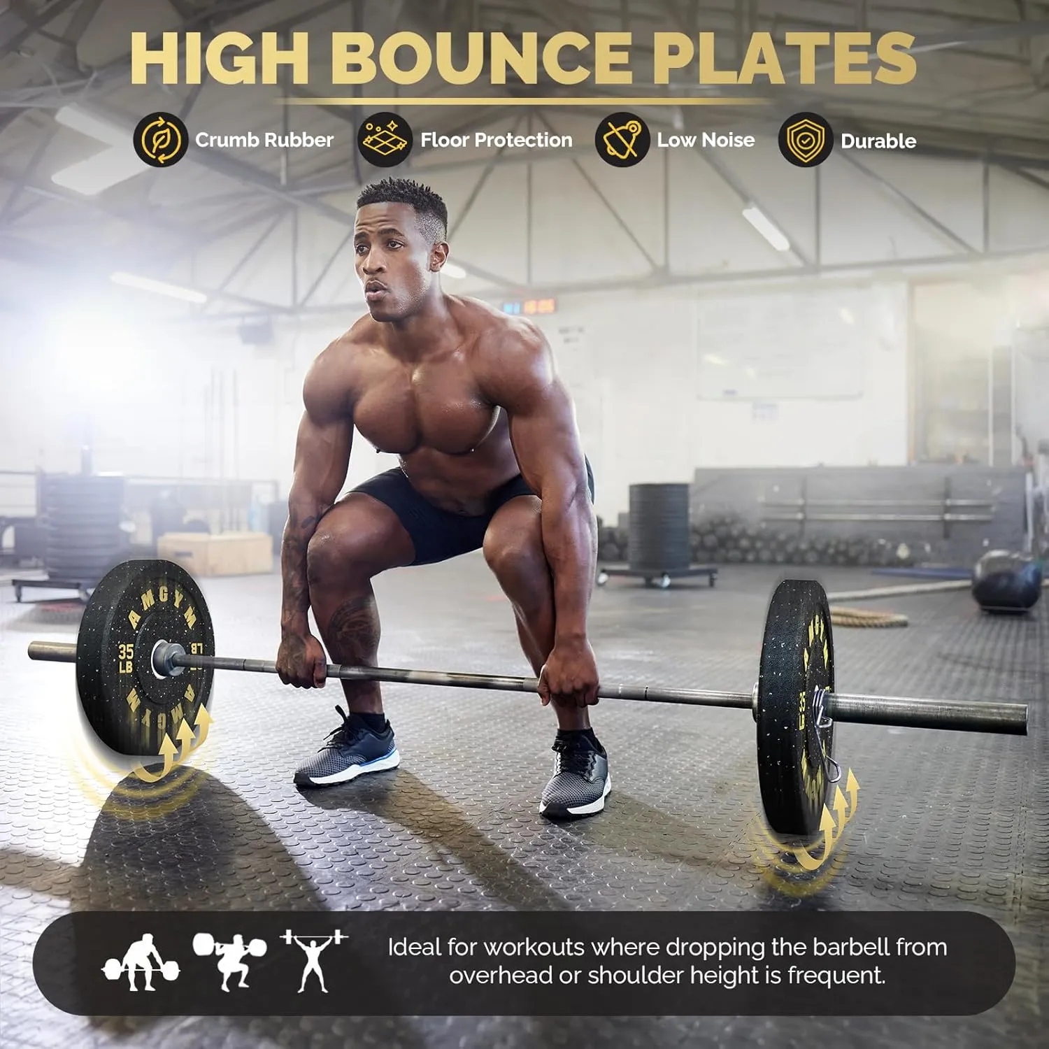 Crumb Bumper Plates, 10-600lbs Drop Weight Plates for Home Gym, 2-inch Olympic Barbell Plates, High Bounce Strength Training Plates for Barbell Movements - Deadlift/Squats/Bench Press/Weight Lifting/Heavy Duty/Floor Protective/odorless/Noise Free